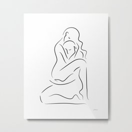 Minimalist lovers art print. Erotic line drawing sketch for bedroom. Metal Print