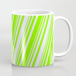 [ Thumbnail: Green & Lavender Colored Striped/Lined Pattern Coffee Mug ]