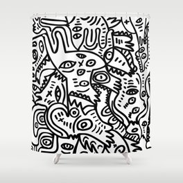 Hand Drawing Graffiti Creatures in the Summer Afternoon Black and White Shower Curtain