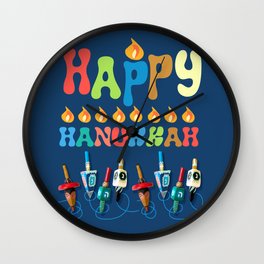 Happy Hanukkah Dreidels Wall Clock