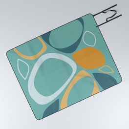 Mid Century Modern Abstract Shapes 8 in Teal, Aqua and Orange Picnic Blanket
