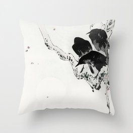 Vintage Japanese Illustration Of 3 Black Crows On Branch Throw Pillow