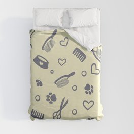 Gray Pet Hairdresser Tools on Pastel Yellow Pudding Duvet Cover