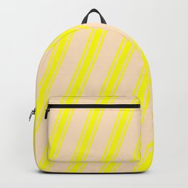 [ Thumbnail: Bisque & Yellow Colored Stripes/Lines Pattern Backpack ]