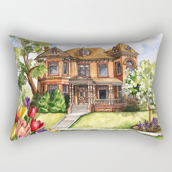 Victorian Mansion in the Spring Rectangular Pillow