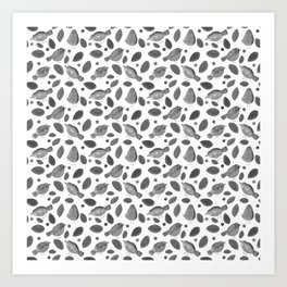 Birds and Leaves - graphite Art Print