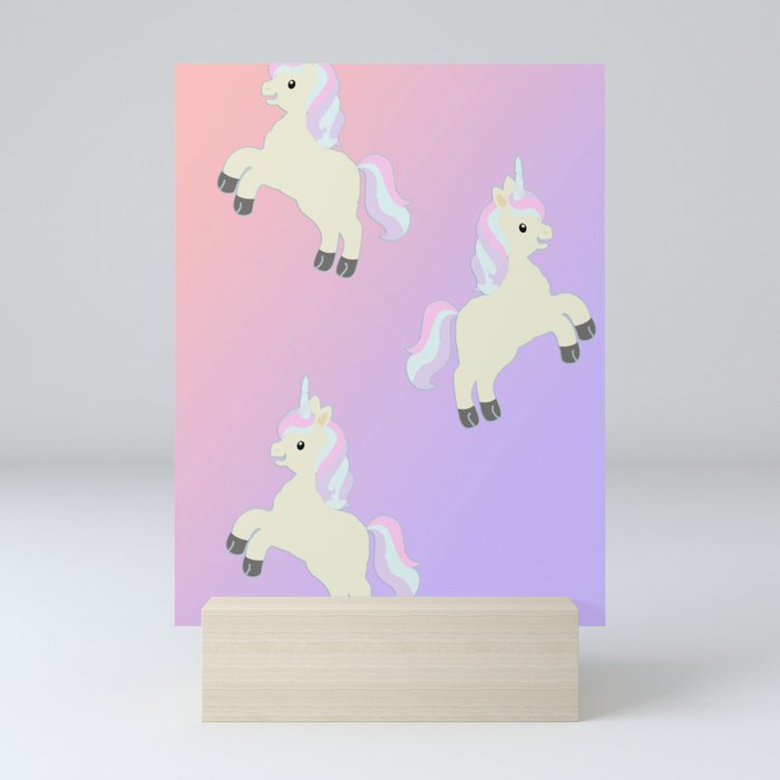 Stylish colorful magical Unicorns pattern design Mini Art Print