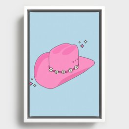 Abstract Cowboy Hat Pink And Blue Print Preppy Modern Aesthetic Framed Canvas