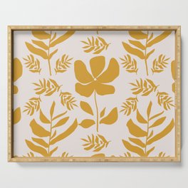 Leaves and Flowers in Mustard Yellow Serving Tray