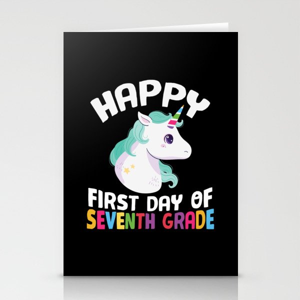 Happy First Day Of Seventh Grade Unicorn Stationery Cards