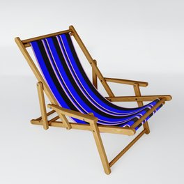 [ Thumbnail: Plum, Black, and Blue Colored Lines Pattern Sling Chair ]