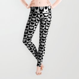 Black and White Hearts Check Pattern Leggings