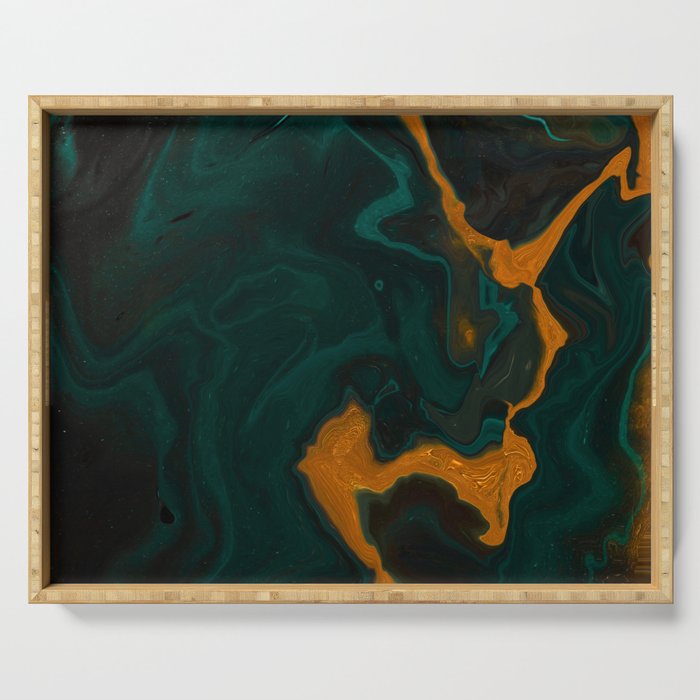 Emerald Green Malachite + Gold Twisted Swirl Marble Serving Tray