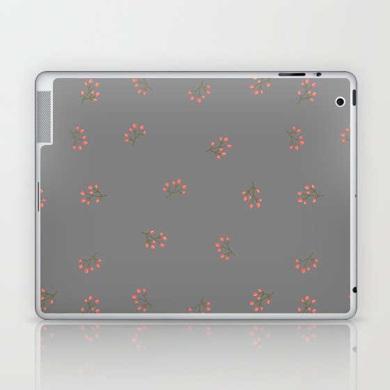 Branches With Red Berries Seamless Pattern on Grey Background Laptop & iPad Skin