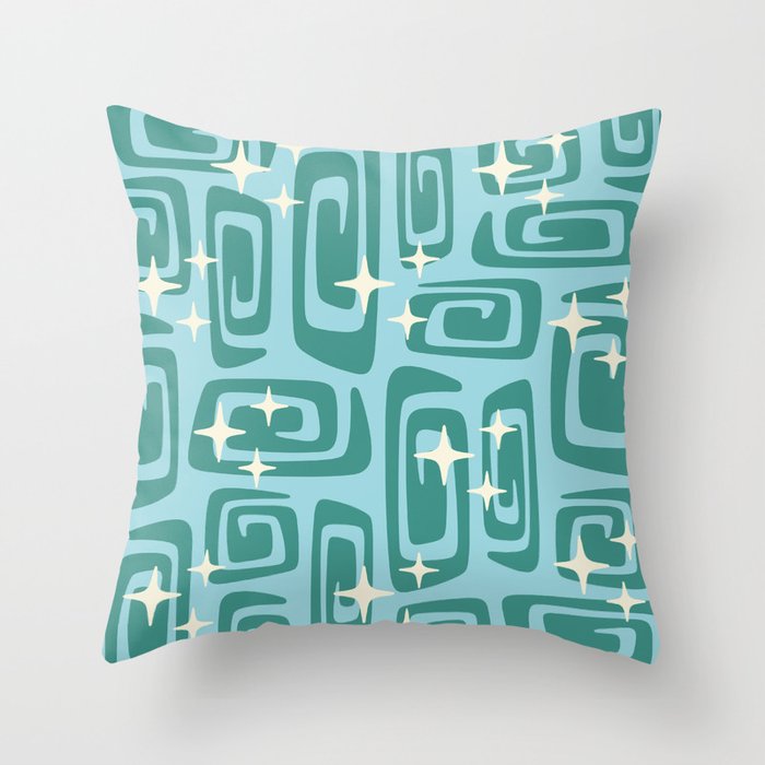 Mid Century Modern Cosmic Galaxies 233 Teal and Blue Throw Pillow