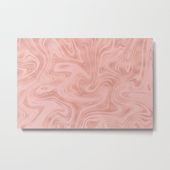 Elegant Rose Gold Pink Metallic with Marble Abstract Pattern Metal Print