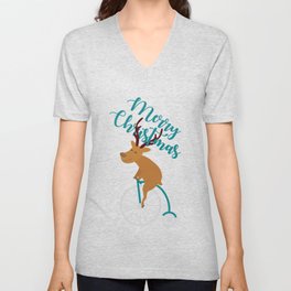 Mr Reindeer having Fun with his Penny-farthing Bicycle Unisex V-Neck