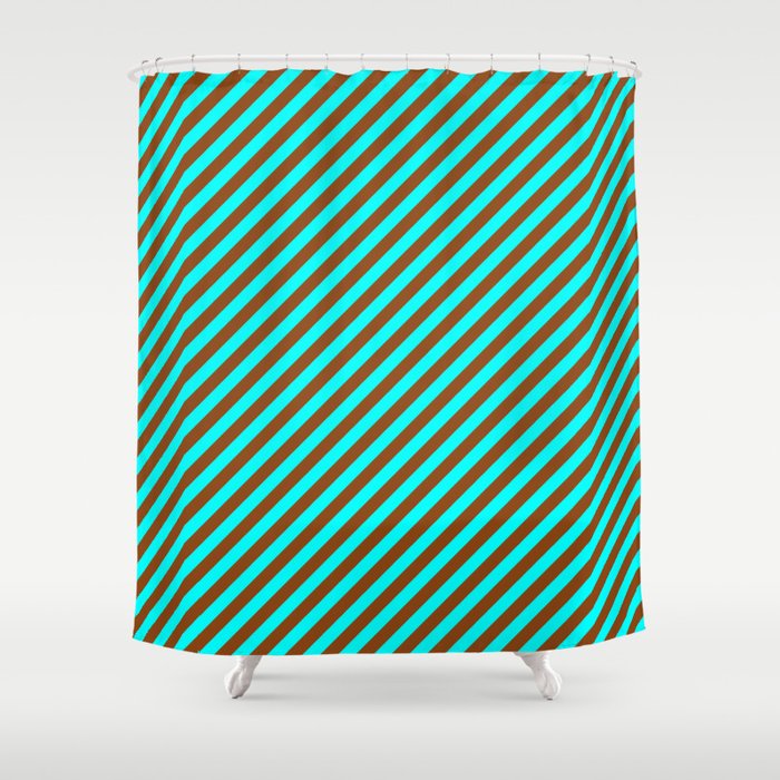 Aqua & Brown Colored Stripes Pattern Shower Curtain