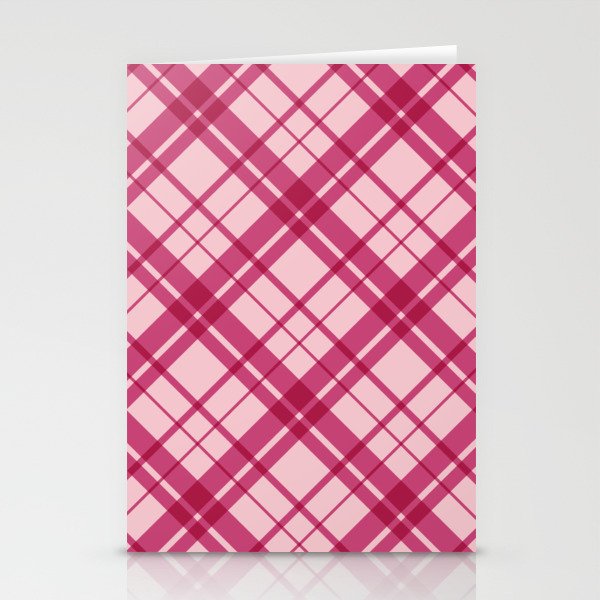Deep pink diagonal gingham checked Stationery Cards