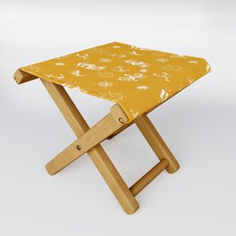 Mustard And White Silhouettes Of Vintage Nautical Pattern Folding Stool