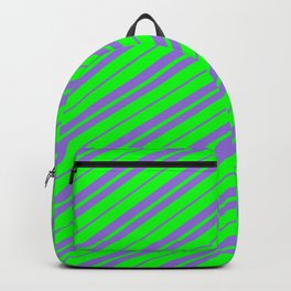 [ Thumbnail: Lime & Purple Colored Lined Pattern Backpack ]