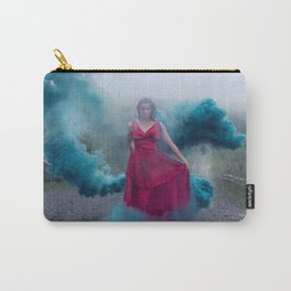 Beautiful, young and sexy female vampire style in a red dress with smoke outdoors. Carry-All Pouch | Witch, Walking, Trees, Female, Photo, Elegant, People, Fairytale, Dress, Outdoor 