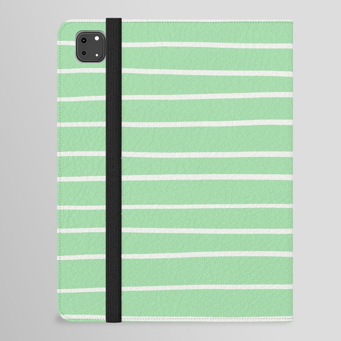 Linen Off White Hand Drawn Line Pattern on Pastel Green Pairs to 2020 Color of the Year Neo Mint iPad Folio Case