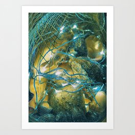 Nautical Lights Art Print | Seaside, Jar, Nautical, Stilllife, Shells, Photo, Hue, Netting, Rope, Lights 