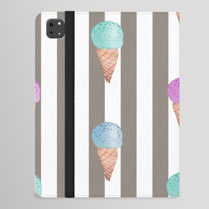 Ice Cream Cones on Gray Brown Stripes  iPad Folio Case