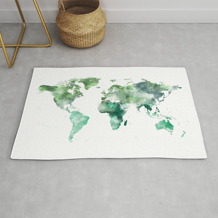 World Map Emerald Green Earth Rug
