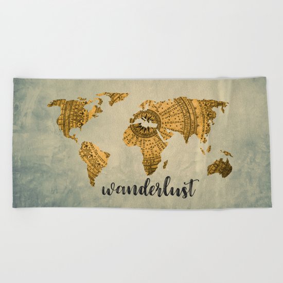 Wanderlust Vintage World Map Beach Towel
