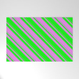 [ Thumbnail: Violet and Lime Colored Stripes Pattern Welcome Mat ]