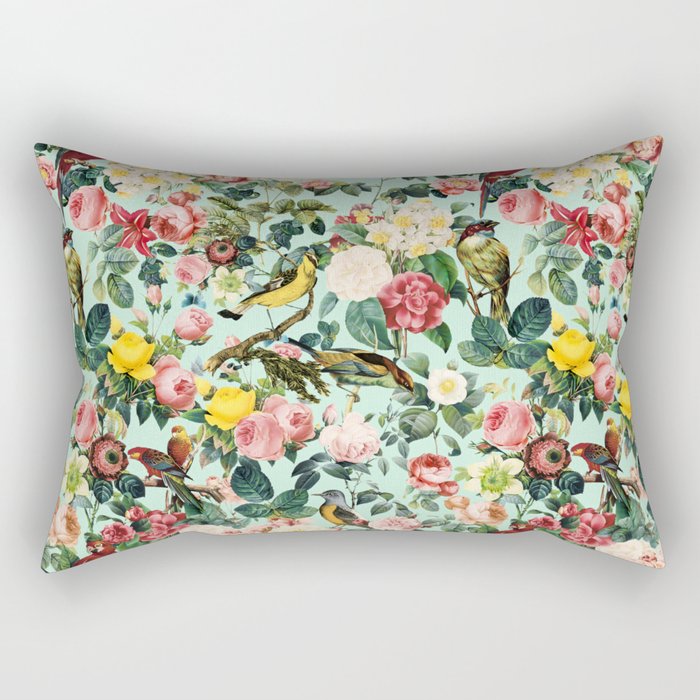 Floral and Birds III Rectangular Pillow