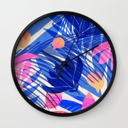 Breezy Tropics Blue Floral Design Wall Clock