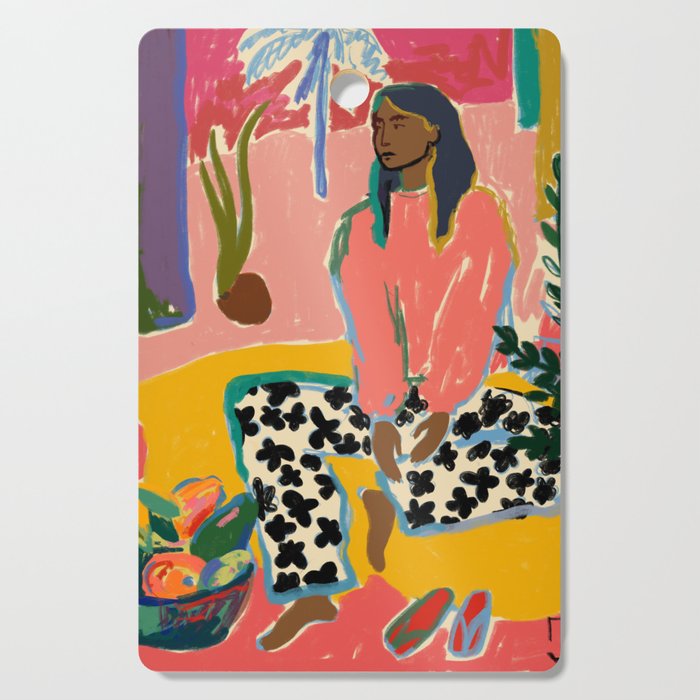 WOMAN WITH FRUIT Cutting Board