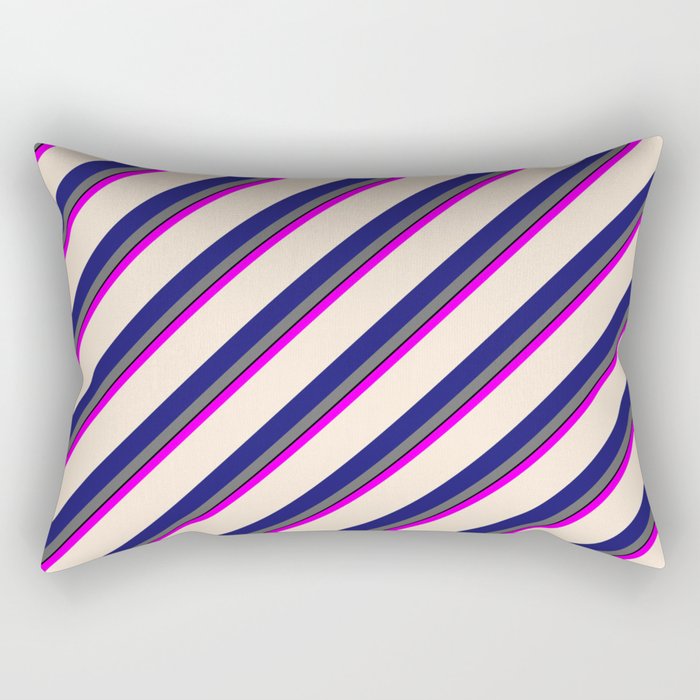 Colorful Fuchsia, Beige, Midnight Blue, Dim Gray & Black Colored Lines/Stripes Pattern Rectangular Pillow