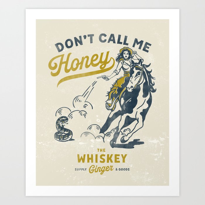 "Don't Call Me Honey" Retro Pinup Cowgirl On Horseback Shooting A Snake Art Print