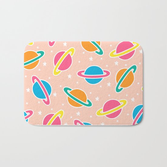 Space Planets Pattern in Pink Bath Mat