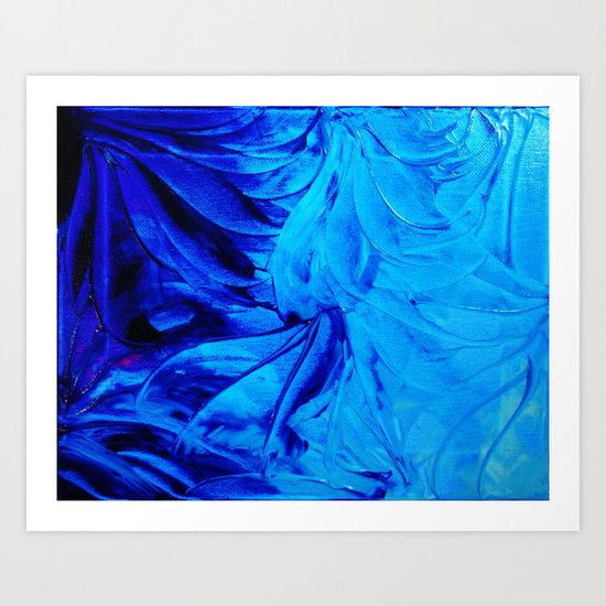 PETAL PINWHEELS - Deep Indigo Blue Royal Blue Turquoise Floral Pattern Swirls Ocean Water Flowers Art Print
