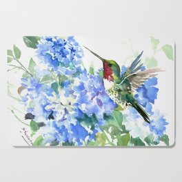 Hydrangea Flowers and Ruby Throat Hummingbird Cutting Board