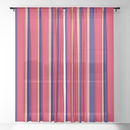 [ Thumbnail: Gray, Light Salmon, Midnight Blue, and Crimson Colored Stripes Pattern Sheer Curtain ]