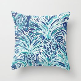 PINEAPPLE WAVE Blue Painterly Watercolor Throw Pillow