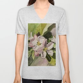 Apple Blossom Watercolour Painting V Neck T Shirt