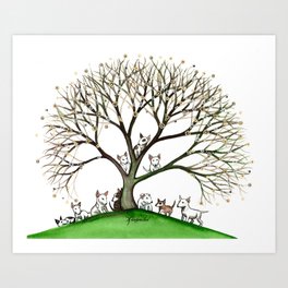 Bull Terriers Whimsical Dogs in Tree Art Print