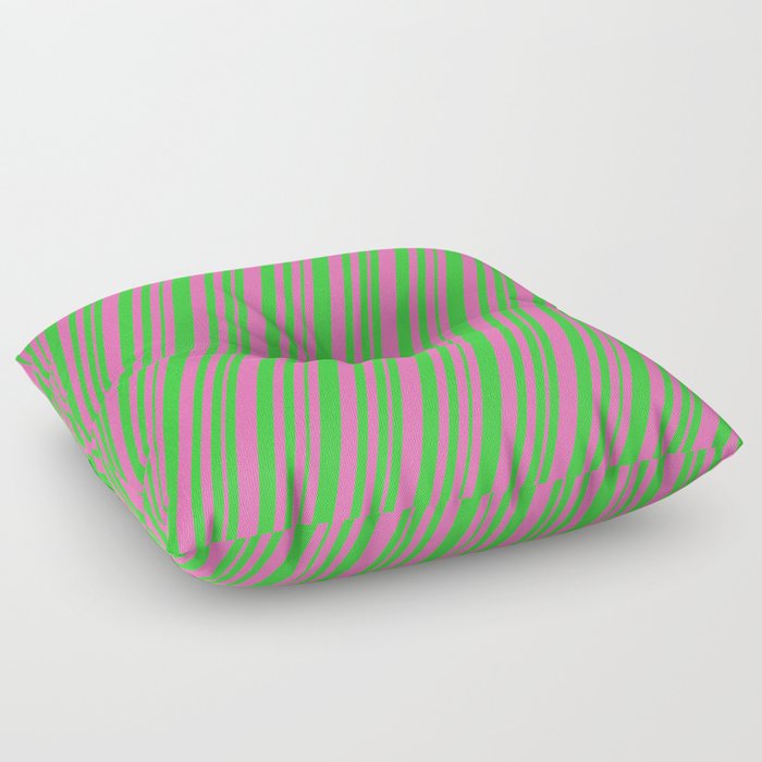 Hot Pink & Lime Green Colored Lines/Stripes Pattern Floor Pillow