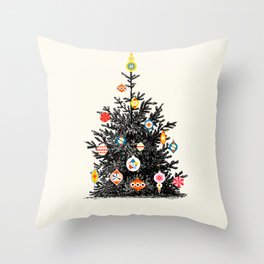 Retro Decorated Christmas Tree Throw Pillow
