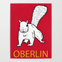 Cute Oberlin White Squirrel Illustration Poster