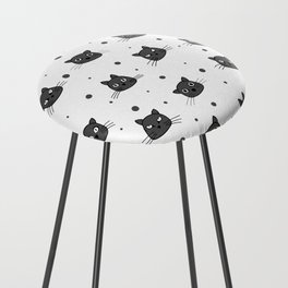 Cute cat faces and dots pattern in grey and white Counter Stool