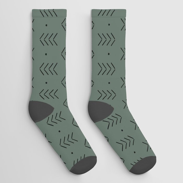 Arrow Lines Geometric Pattern 19 in forest sage green Socks
