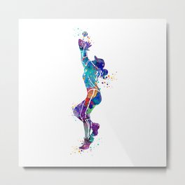Girl Baseball Player Softball Fielder Colorful Watercolor Art Metal Print